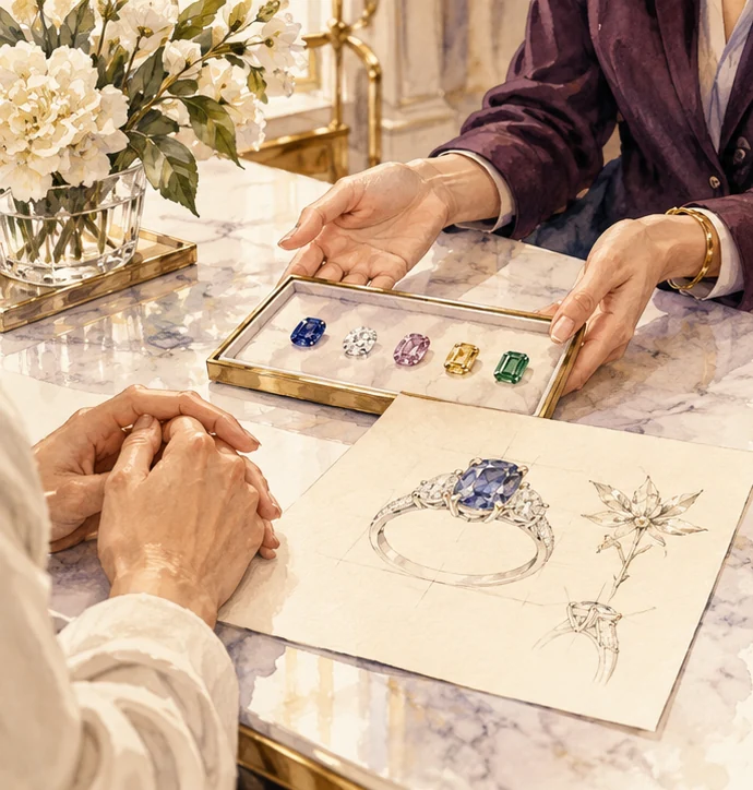 Private conversation over gemstones and ideas